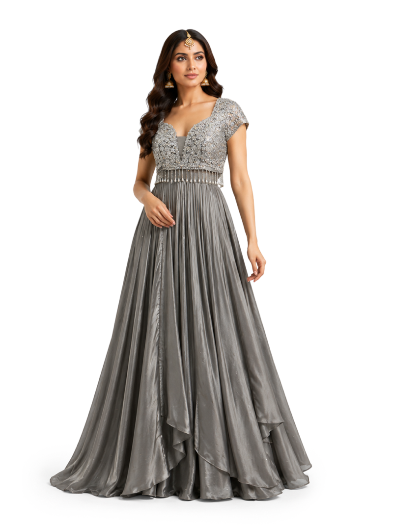 Grey Metallic Satin Dress