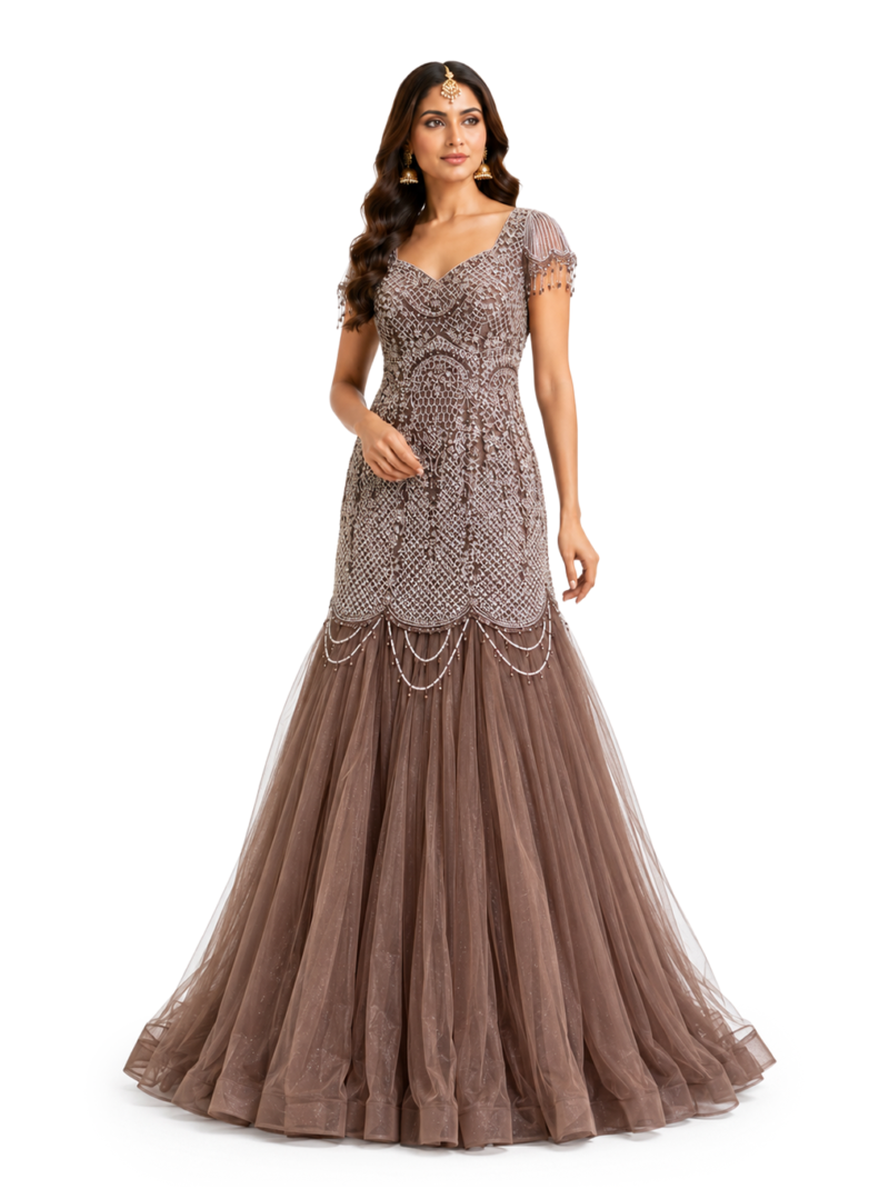 Brown Shade Net Dress