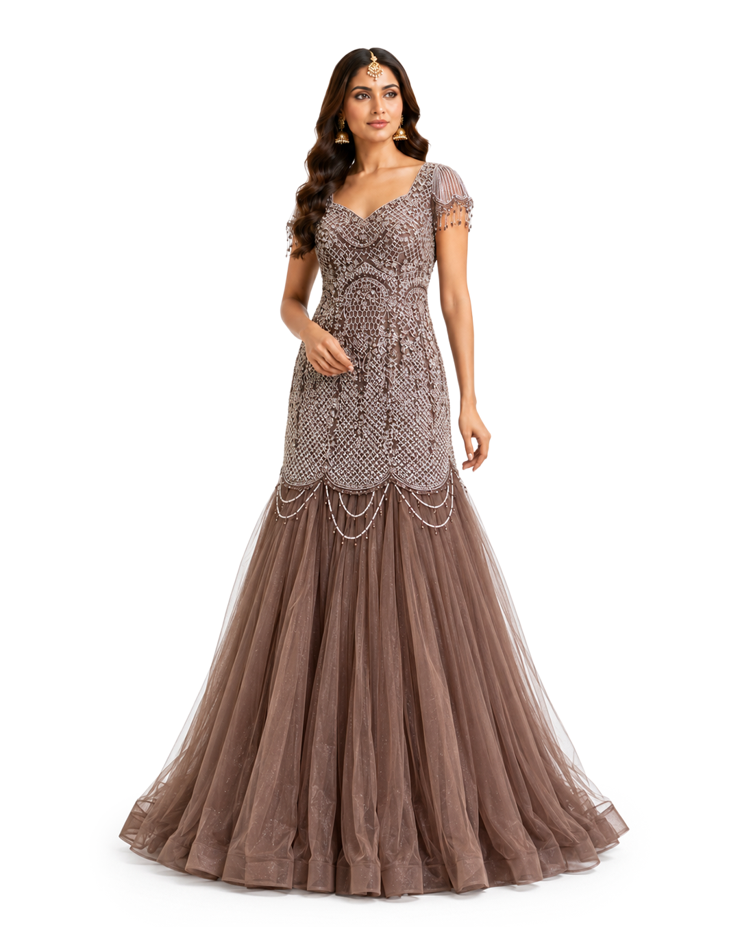 Brown Shade Net Dress
