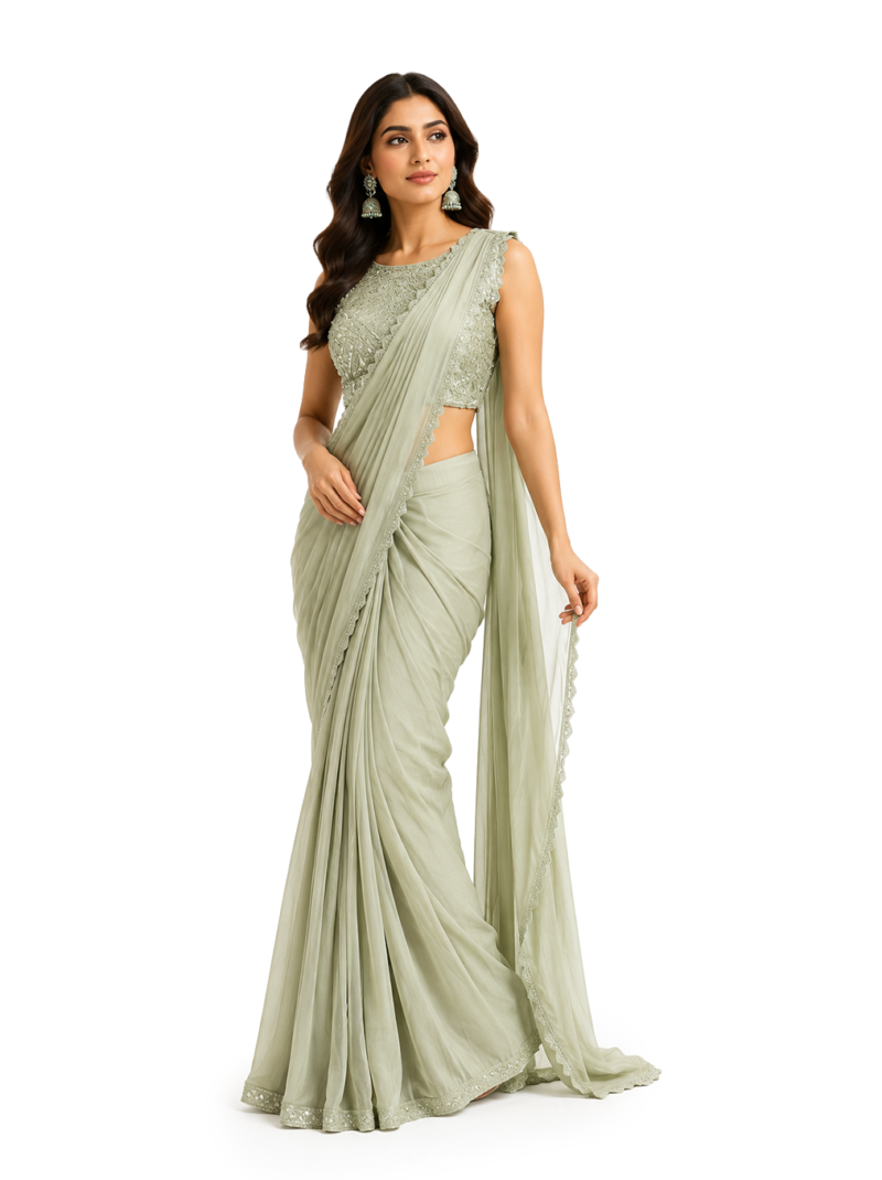 Sea Green Crepe Saree
