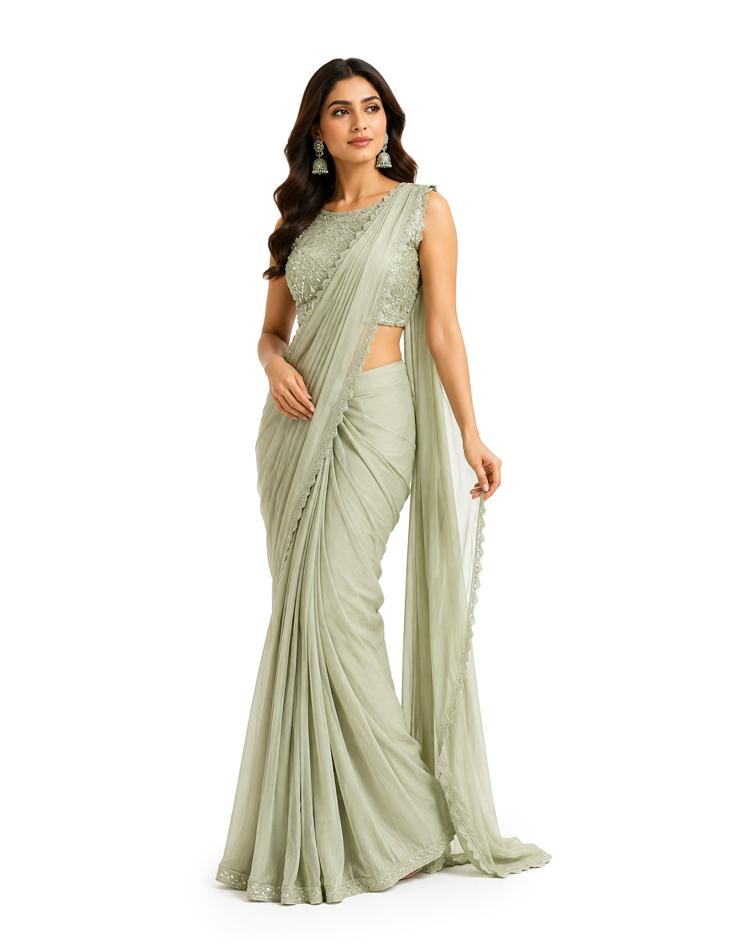 Sea Green Crepe Saree