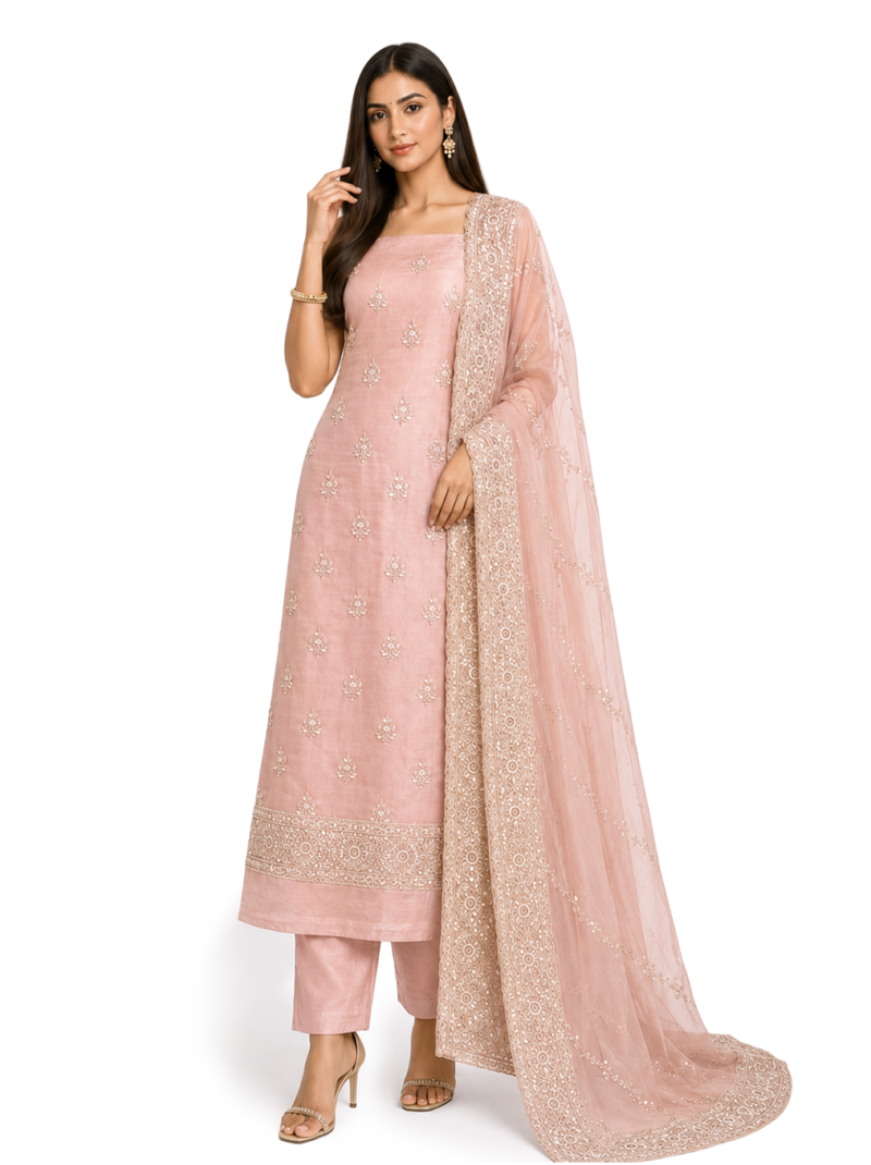Peach Colour Unstiched Suit