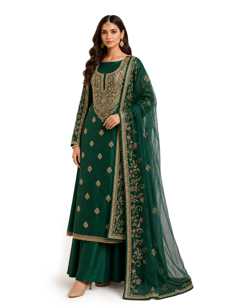Bottle Green Unstiched Suit