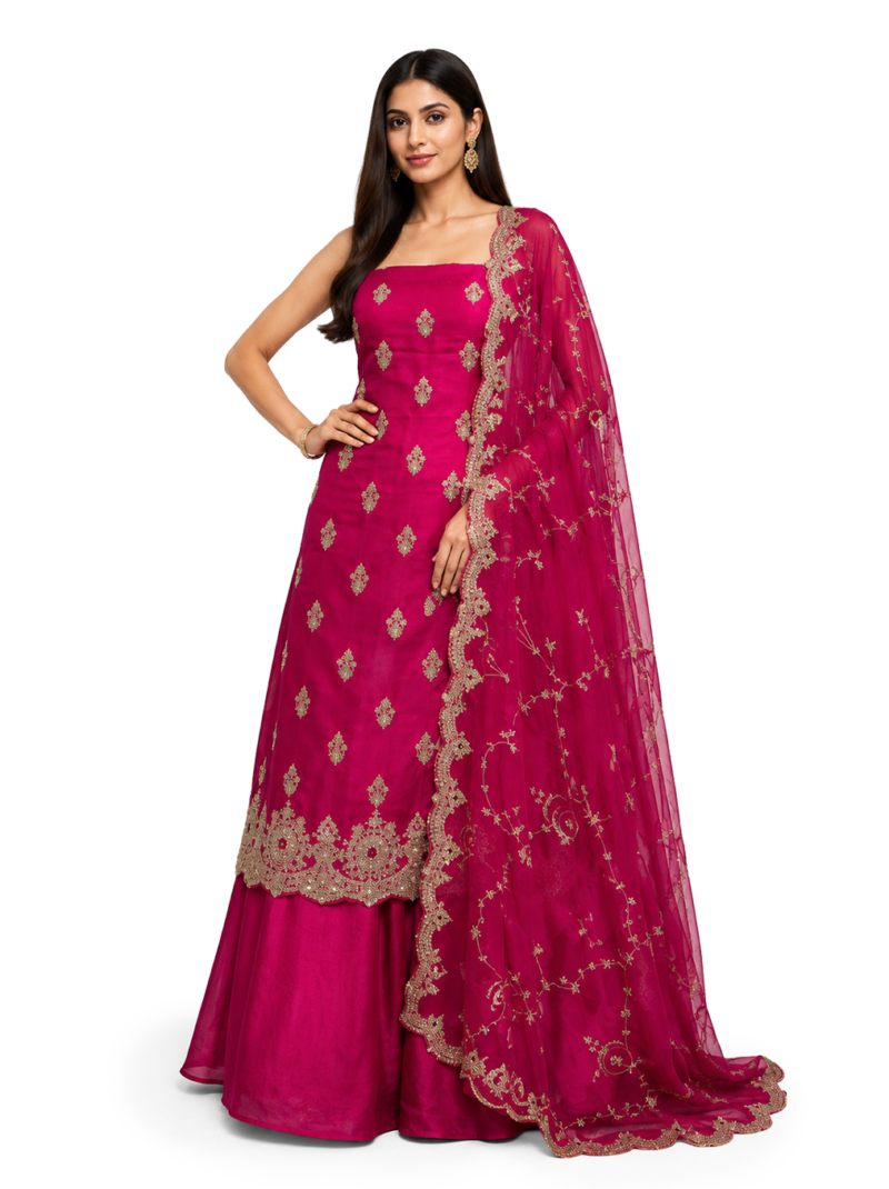 Magenta and Maroon Unstitched Suit