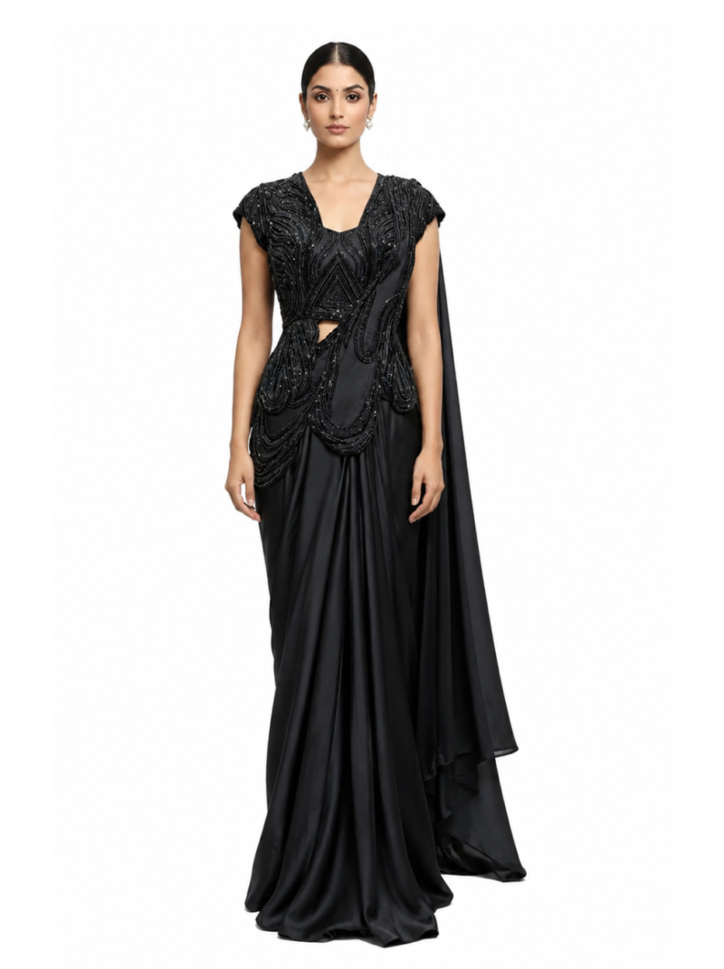 Black Satin Saree