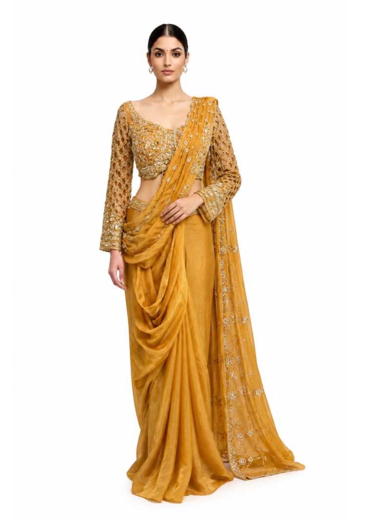 Mustard Shimmer Saree