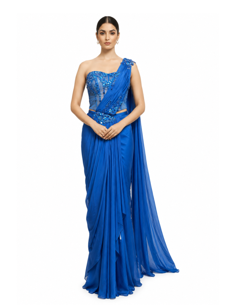 Royal Blue Lycra Saree