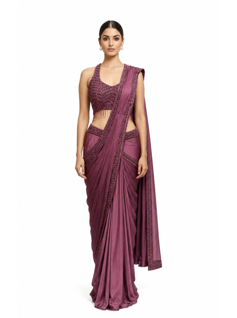 Vintage Wine Satin Saree
