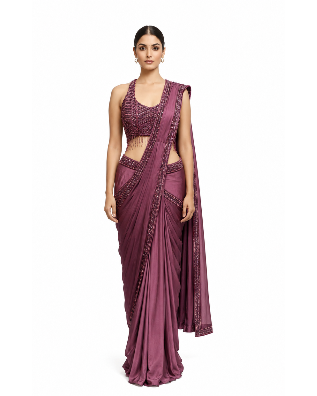 Vintage Wine Satin Saree